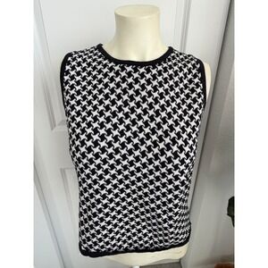 Casual Corner Annex Houndstooth Sweater Vest Black White Knit Medium Vintage
